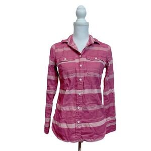 J. Crew Cotton Flannel Shirt Striped Pink and White Ombre Custom Bleach Dipped